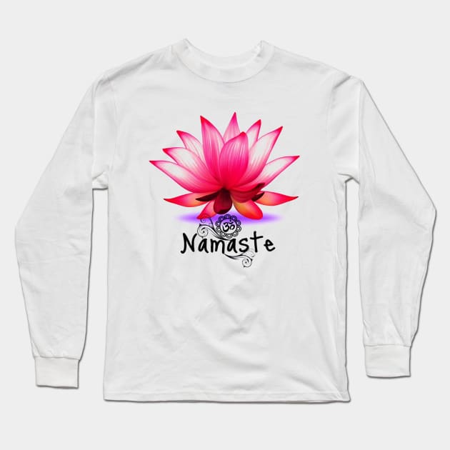 Lotus Flower Namaste Long Sleeve T-Shirt by elnidodesignart